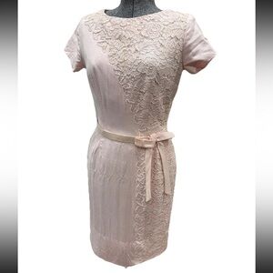 Henry Lee Vintage‎ mid century linen cotton shift dress-belt-ladies-pink-size 14